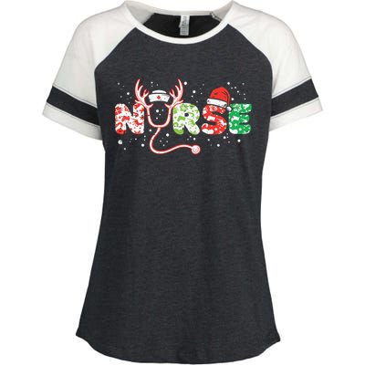 Nurse Christmas Stethoscope Nurses Xmas Scrub Top Enza Ladies Jersey Colorblock Tee