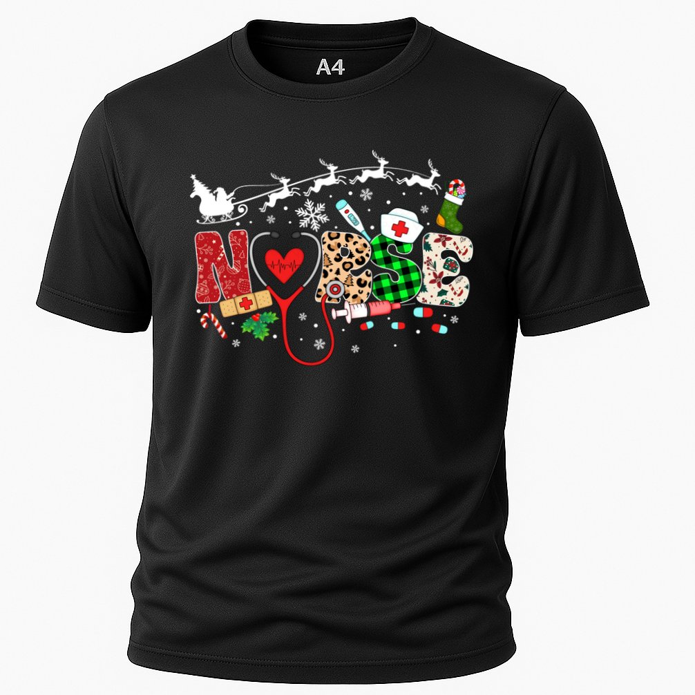Nurse Christmas Stethoscope Nurses Pajamas Pjs Nursing Xmas Gift Cooling Performance Crew T-Shirt