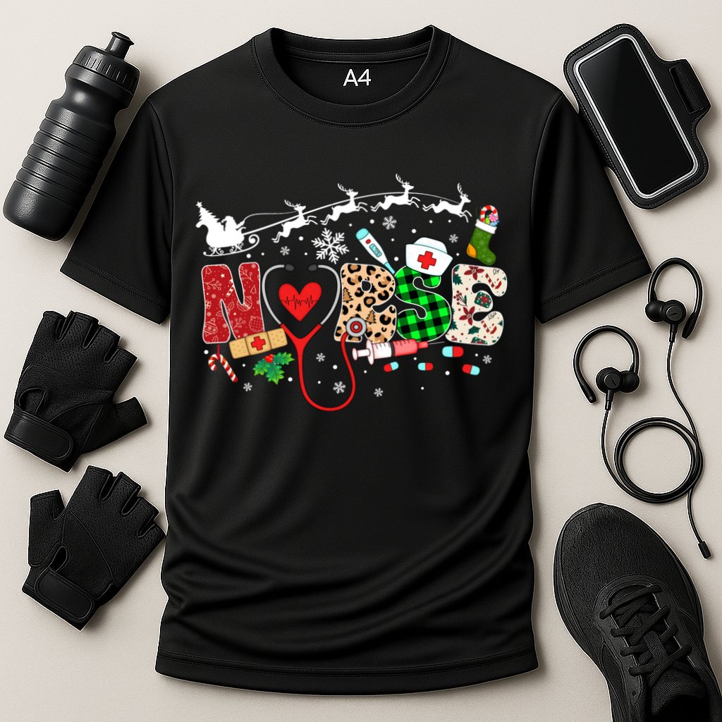 Nurse Christmas Stethoscope Nurses Pajamas Pjs Nursing Xmas Gift Cooling Performance Crew T-Shirt
