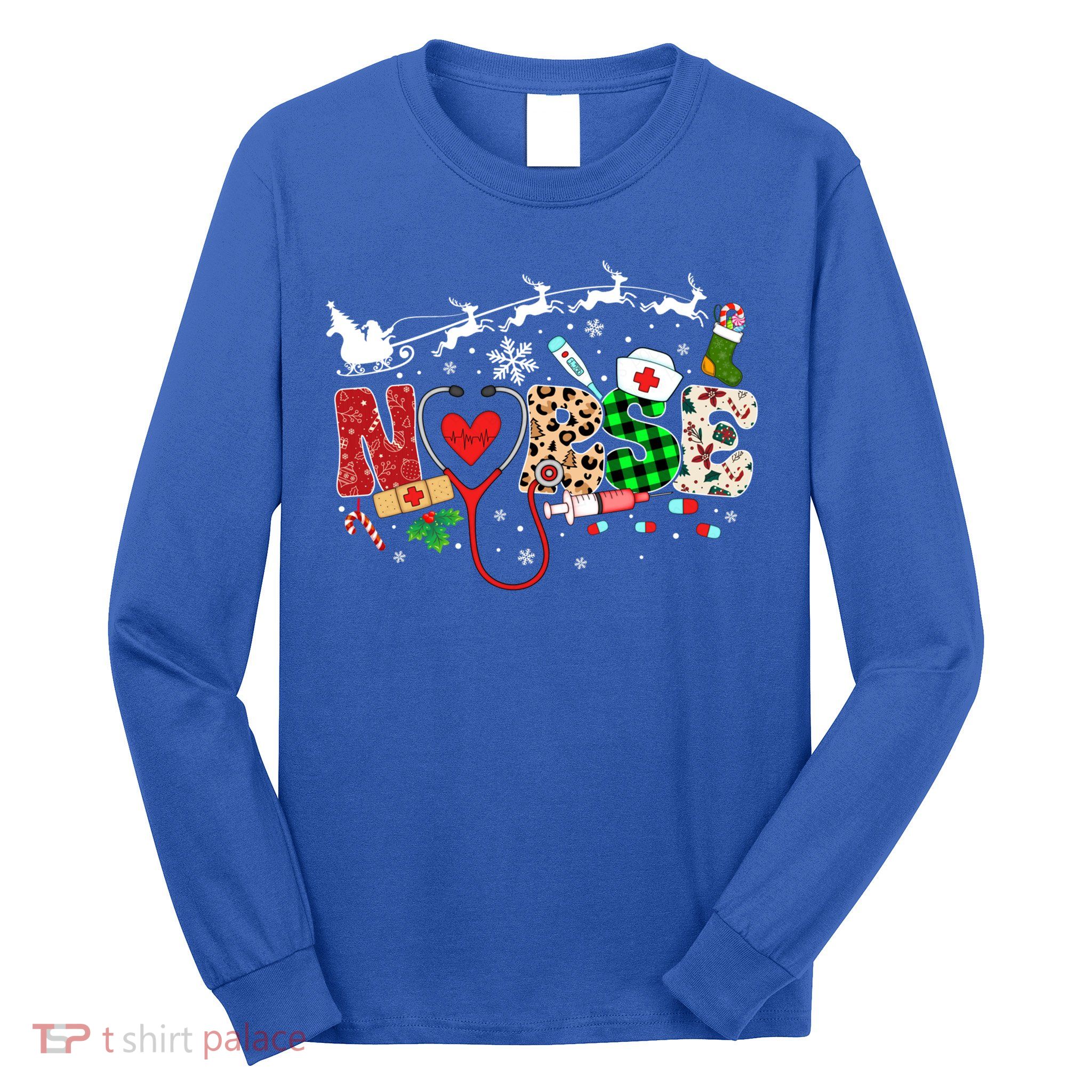 Nurse Christmas Stethoscope Nurses Pajamas Pjs Nursing Xmas Gift Long Sleeve Shirt