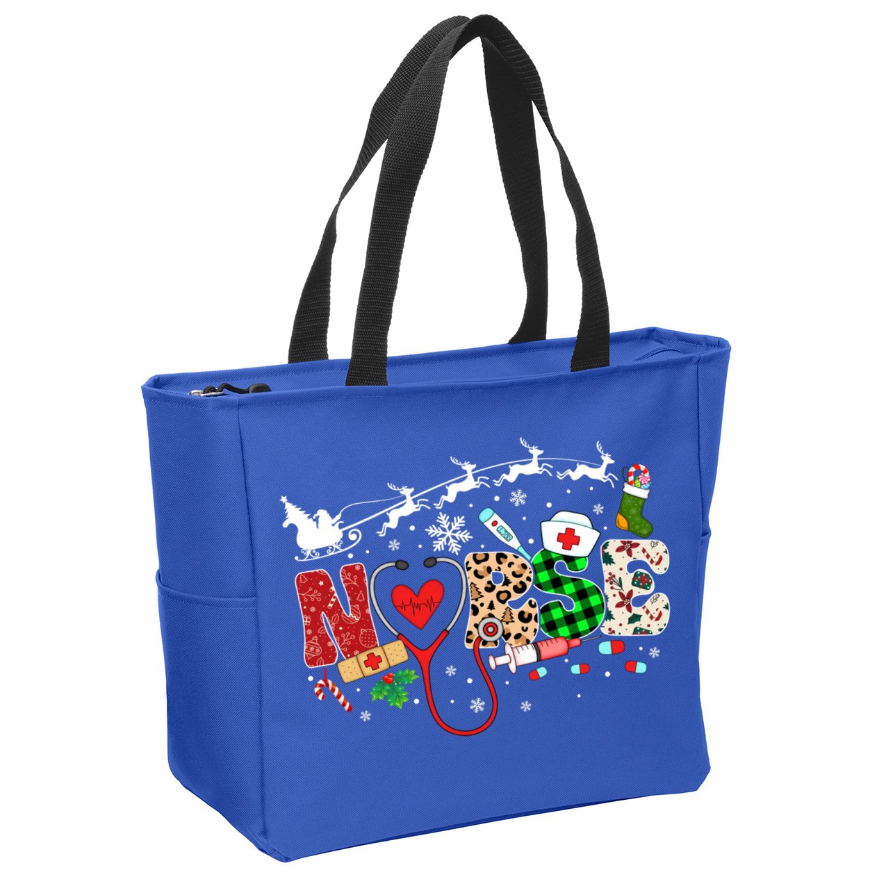 Nurse Christmas Stethoscope Nurses Pajamas Pjs Nursing Xmas Gift Zip Tote Bag