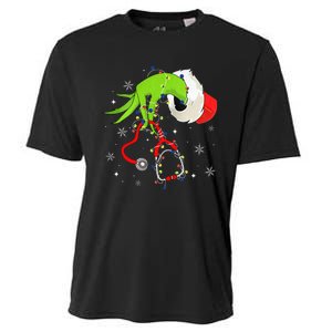 Nurse Christmas Stethoscope Nurses Xmas Pajamas Santa Women Cooling Performance Crew T-Shirt