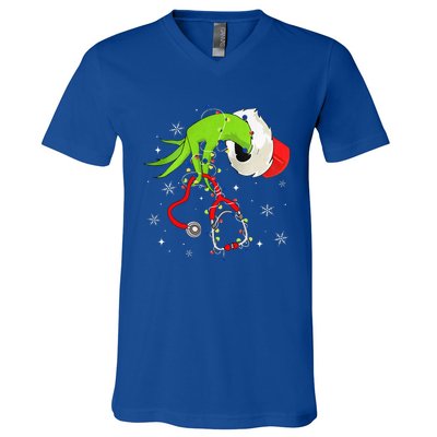 Nurse Christmas Stethoscope Nurses Xmas Pajamas V-Neck T-Shirt