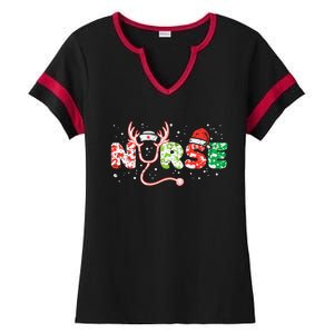 Nurse Christmas Stethoscope Nurses Xmas Scrub Top Ladies Halftime Notch Neck Tee