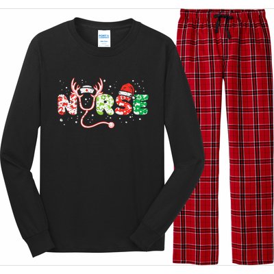 Nurse Christmas Stethoscope Nurses Xmas Scrub Top Long Sleeve Pajama Set