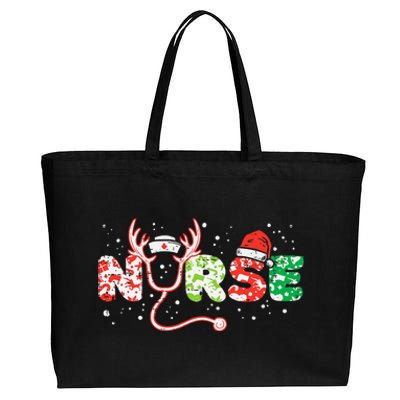 Nurse Christmas Stethoscope Nurses Xmas Scrub Top Cotton Canvas Jumbo Tote