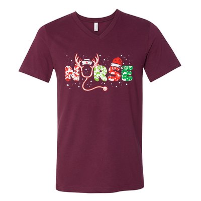 Nurse Christmas Stethoscope Nurses Xmas Scrub Top V-Neck T-Shirt