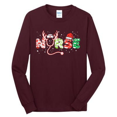 Nurse Christmas Stethoscope Nurses Xmas Scrub Top Tall Long Sleeve T-Shirt