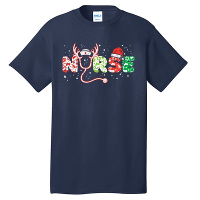 Nurse Christmas Stethoscope Nurses Xmas Scrub Top Tall T-Shirt