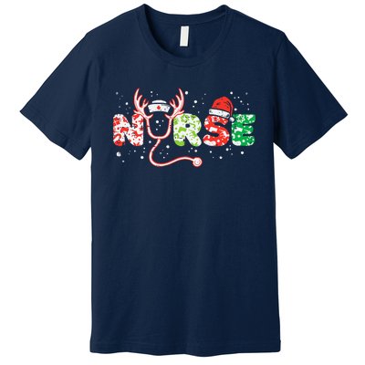 Nurse Christmas Stethoscope Nurses Xmas Scrub Top Premium T-Shirt