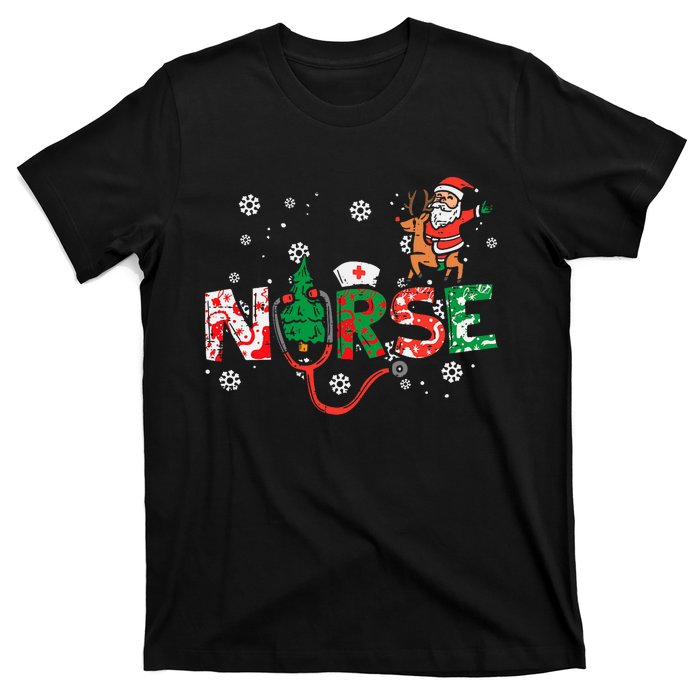 Nurse Christmas Santa Cute Xmas Winter Scrub Top T-Shirt