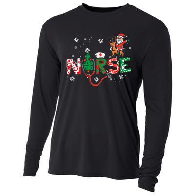 Nurse Christmas Santa Cute Xmas Winter Scrub Top Cooling Performance Long Sleeve Crew