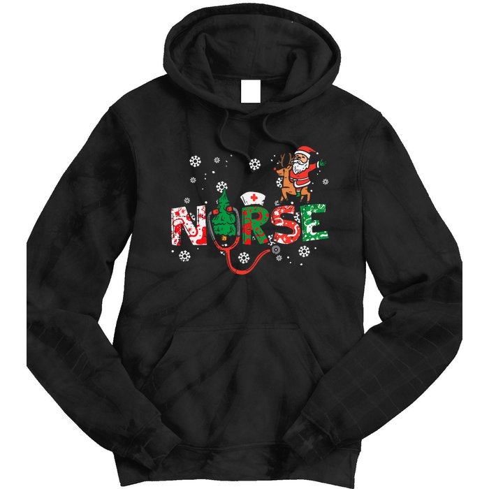 Nurse Christmas Santa Cute Xmas Winter Scrub Top Tie Dye Hoodie