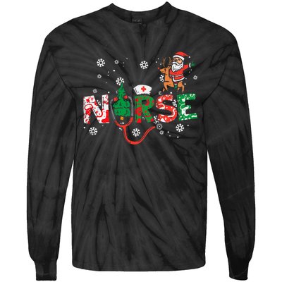 Nurse Christmas Santa Cute Xmas Winter Scrub Top Tie-Dye Long Sleeve Shirt