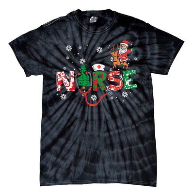 Nurse Christmas Santa Cute Xmas Winter Scrub Top Tie-Dye T-Shirt