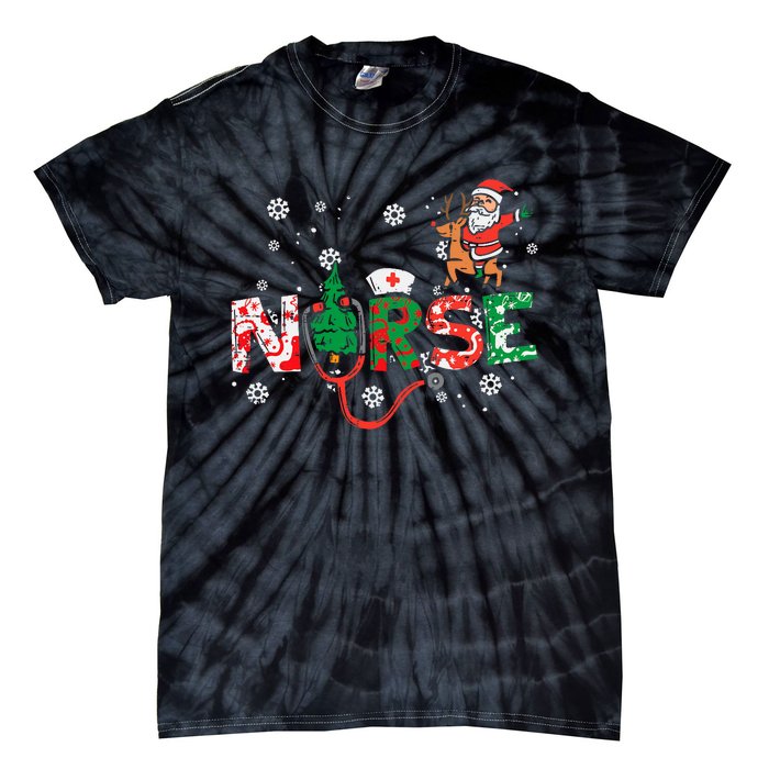 Nurse Christmas Santa Cute Xmas Winter Scrub Top Tie-Dye T-Shirt