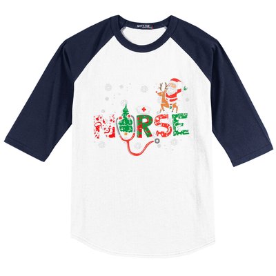 Nurse Christmas Santa Cute Xmas Winter Scrub Top Baseball Sleeve Shirt