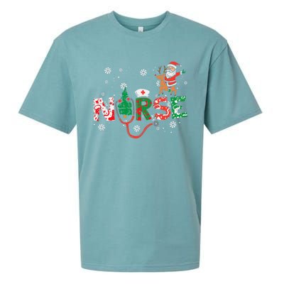 Nurse Christmas Santa Cute Xmas Winter Scrub Top Sueded Cloud Jersey T-Shirt