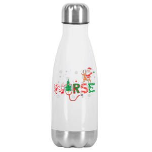 Nurse Christmas Santa Cute Xmas Winter Scrub Top Stainless Steel Insulated Water Bottle