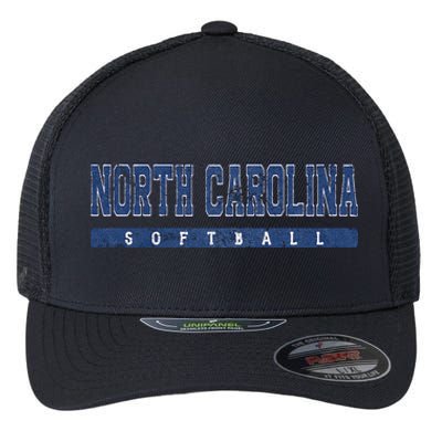 North Carolina Softball Blue Vintage Text Flexfit Unipanel Trucker Cap