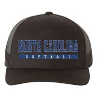 North Carolina Softball Blue Vintage Text Yupoong Adult 5-Panel Trucker Hat