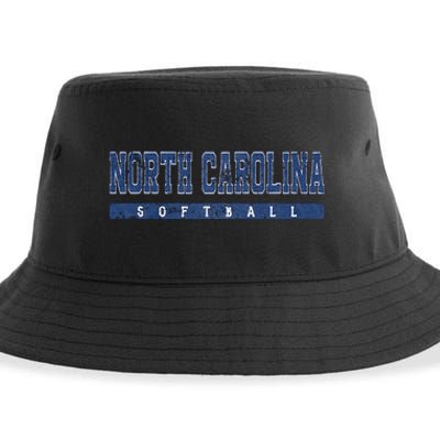 North Carolina Softball Blue Vintage Text Sustainable Bucket Hat