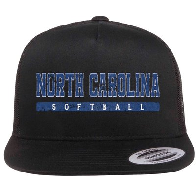 North Carolina Softball Blue Vintage Text Flat Bill Trucker Hat