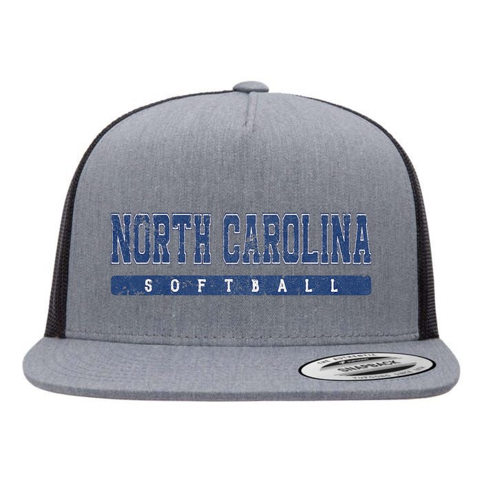 North Carolina Softball Blue Vintage Text Flat Bill Trucker Hat