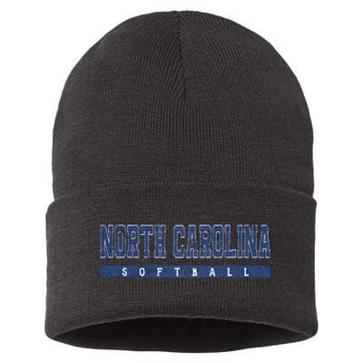 North Carolina Softball Blue Vintage Text Sustainable Knit Beanie