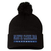 North Carolina Softball Blue Vintage Text Pom Pom 12in Knit Beanie