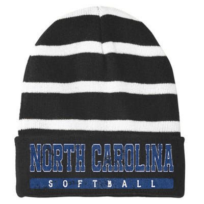 North Carolina Softball Blue Vintage Text Striped Beanie with Solid Band