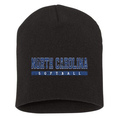 North Carolina Softball Blue Vintage Text Short Acrylic Beanie