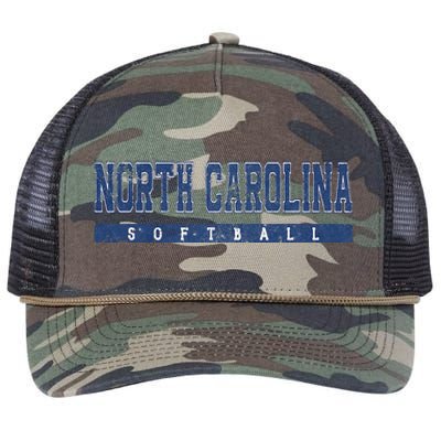 North Carolina Softball Blue Vintage Text Retro Rope Trucker Hat Cap