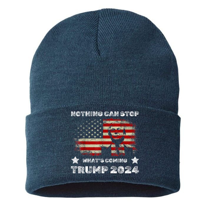 Nothing Can Stop What’S Coming Trump 2024 Sustainable Knit Beanie