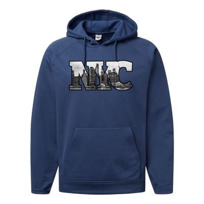 Nyc City Skyline Of Downtown New York City New York Performance Fleece Hoodie