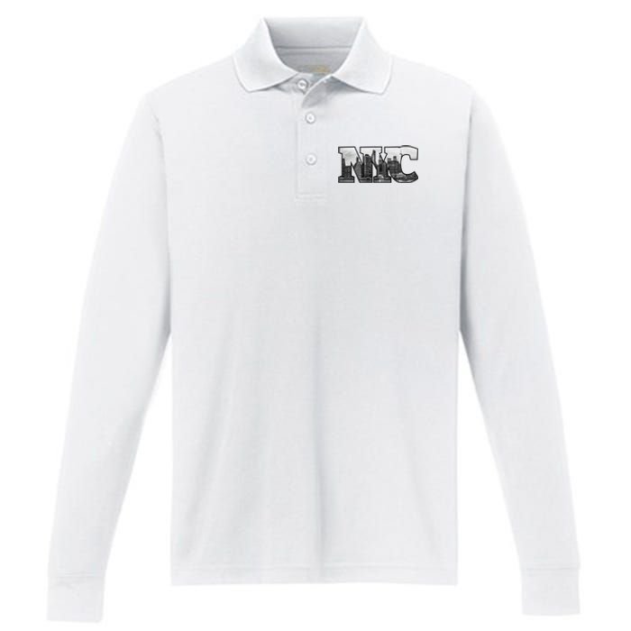 Nyc City Skyline Of Downtown New York City New York Performance Long Sleeve Polo