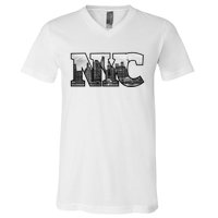 Nyc City Skyline Of Downtown New York City New York V-Neck T-Shirt