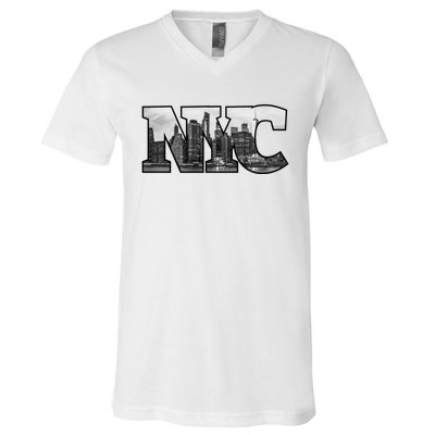 Nyc City Skyline Of Downtown New York City New York V-Neck T-Shirt