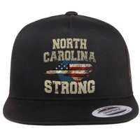 North Carolina Strong With Nc State And Usa Flag Overlay Flat Bill Trucker Hat