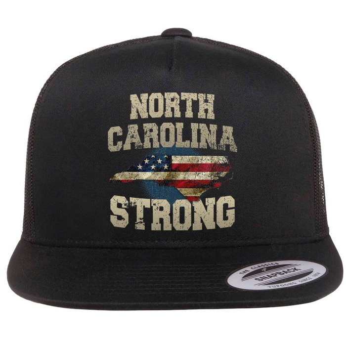 North Carolina Strong With Nc State And Usa Flag Overlay Flat Bill Trucker Hat