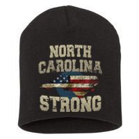 North Carolina Strong With Nc State And Usa Flag Overlay Short Acrylic Beanie