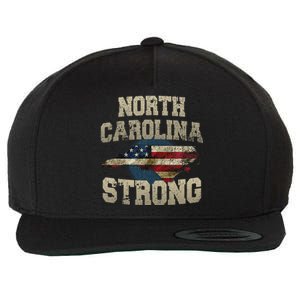 North Carolina Strong With Nc State And Usa Flag Overlay Wool Snapback Cap