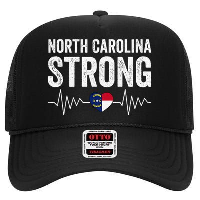 North Carolina Strong With Nc State And Love North Carolina High Crown Mesh Back Trucker Hat