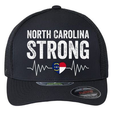 North Carolina Strong With Nc State And Love North Carolina Flexfit Unipanel Trucker Cap