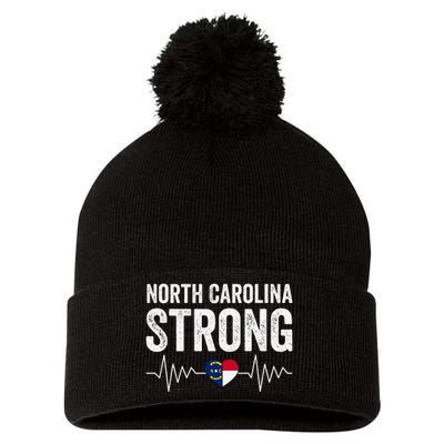 North Carolina Strong With Nc State And Love North Carolina Pom Pom 12in Knit Beanie