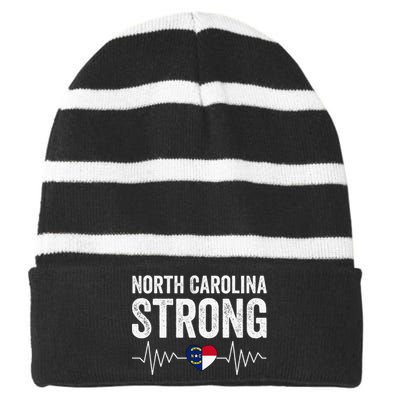 North Carolina Strong With Nc State And Love North Carolina Striped Beanie with Solid Band