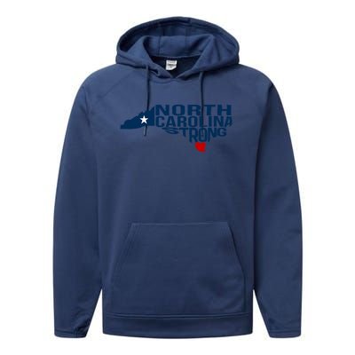 North Carolina Strong With Nc State And Love North Carolina Performance Fleece Hoodie