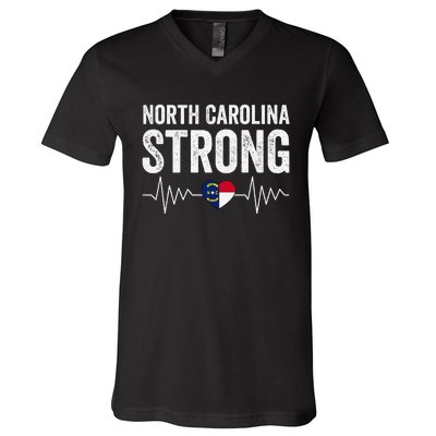 North Carolina Strong With Nc State And Love North Carolina V-Neck T-Shirt