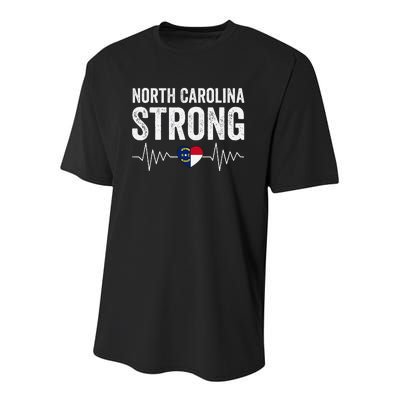 North Carolina Strong With Nc State And Love North Carolina Youth Performance Sprint T-Shirt