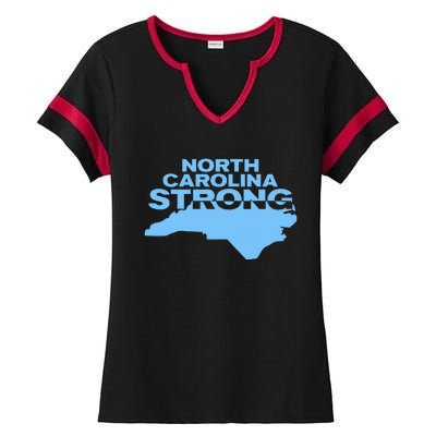 North Carolina Strong With Nc State And Love North Carolina Ladies Halftime Notch Neck Tee